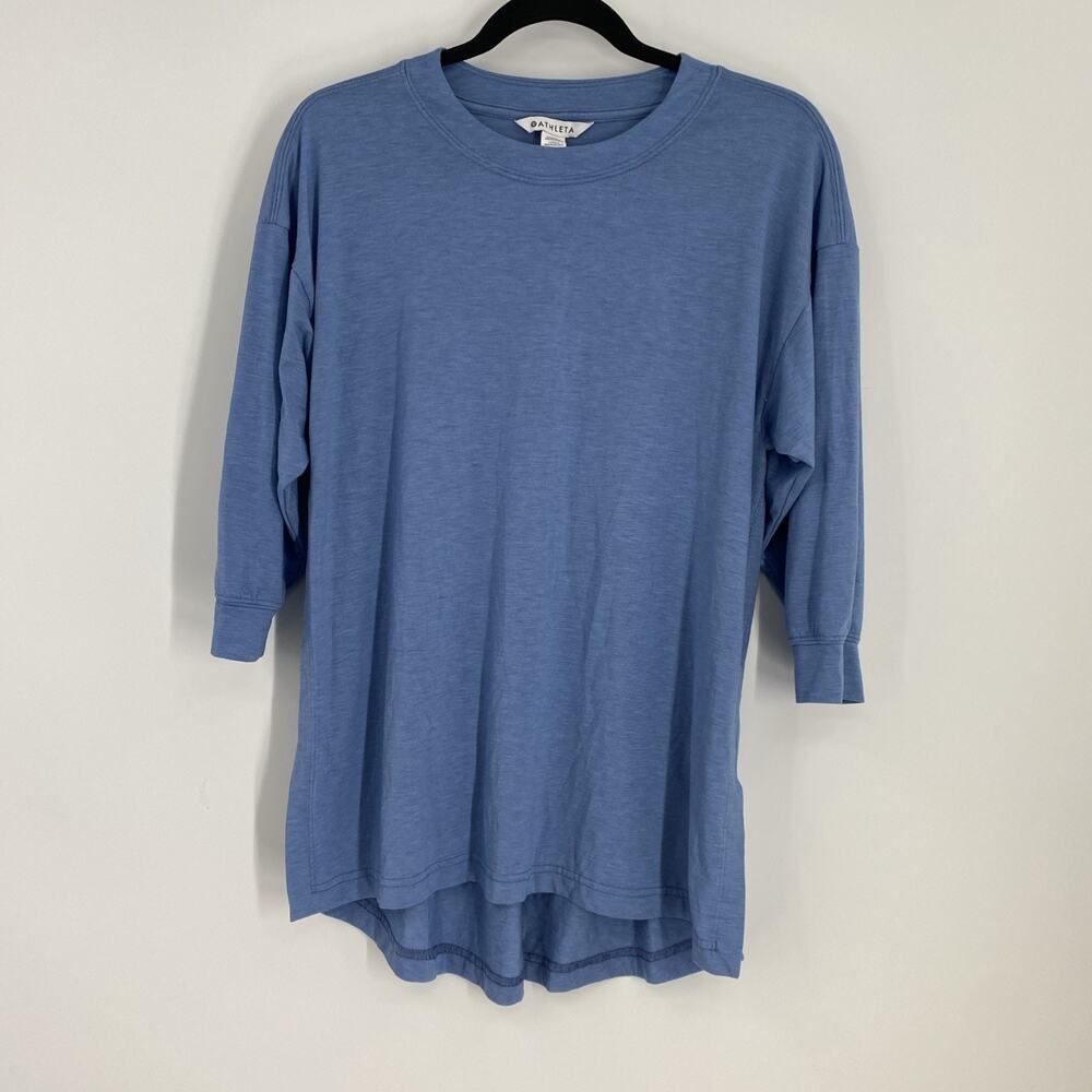 Athleta Scoop 3/4 Sleeve Top Women’s Size XS TP Blue Athleisure Casual Beach 635